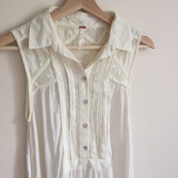 FREE PEOPLE Collared Ivory Tank Top w/ Lace NWT - Picture 1 of 10